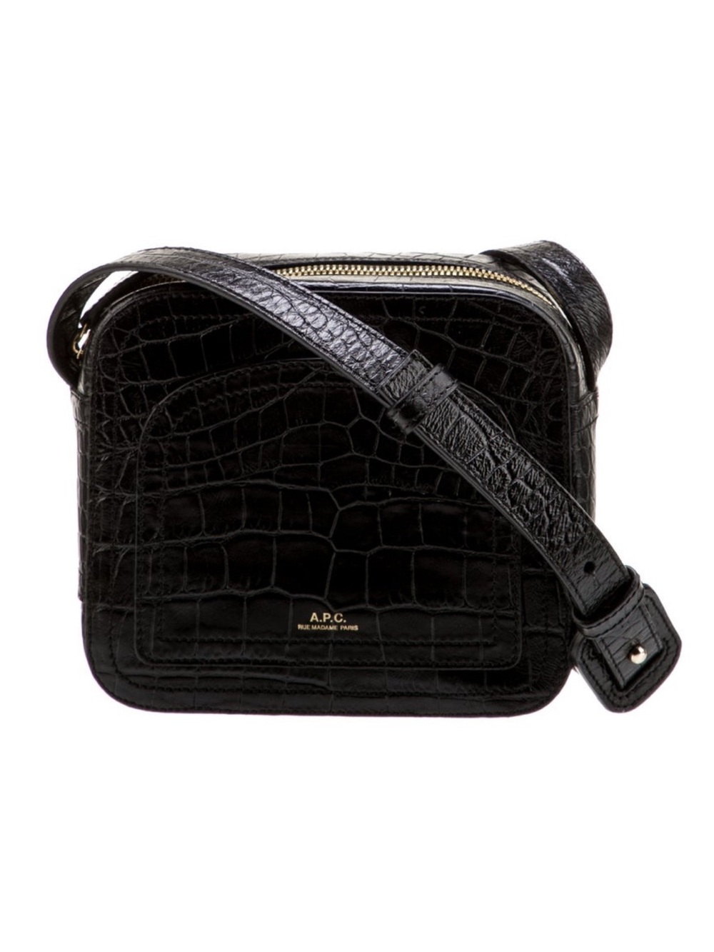 ‼️A.P.C Sac Louisette Black Croc Embossed Leather Crossbody Bag